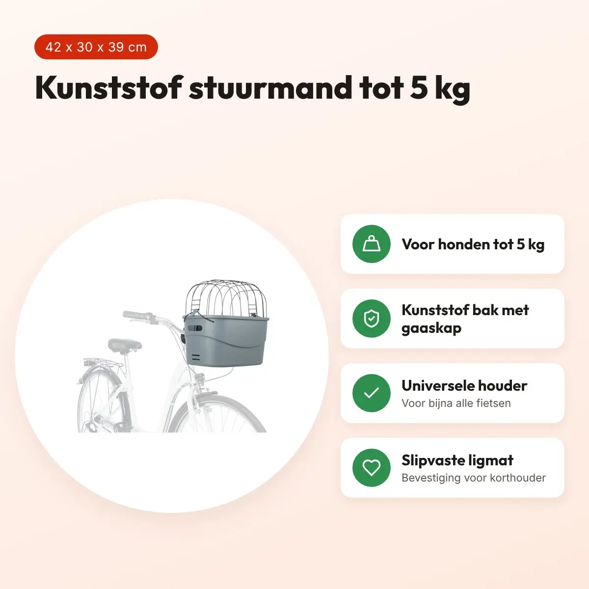Trixie stuur-fietsmand kunststof grijs 42 x 30 x 39 cm – tot 5 kg – voordelen