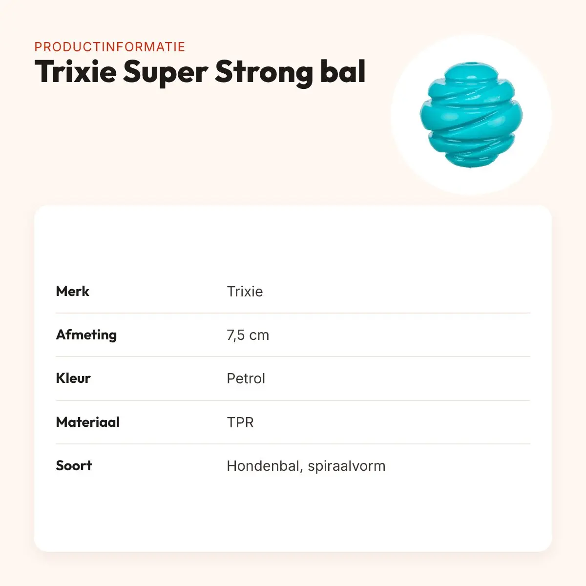 Trixie Super Strong bal TPR petrol 7,5 cm – spiraalvorm voor honden – productinformatie