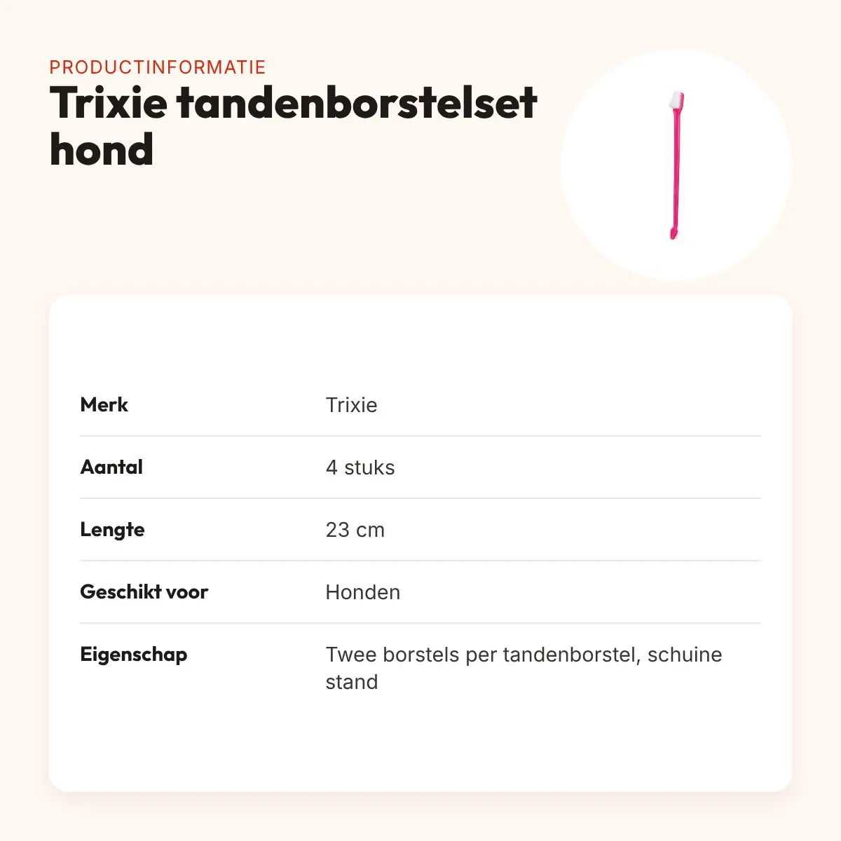 Trixie tandenborstelset hond 4 stuks 23 cm – schuine borstels – productinformatie