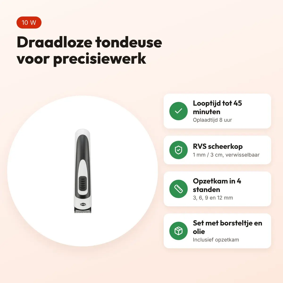 Trixie tondeuse TR500 Slim draadloos 10 W – wit/zwart – voordelen