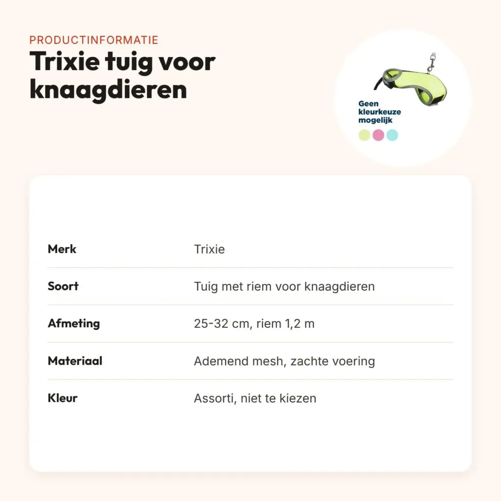 Trixie tuig voor knaagdieren met riem assorti 25-32 cm x 1,2 m – productinformatie