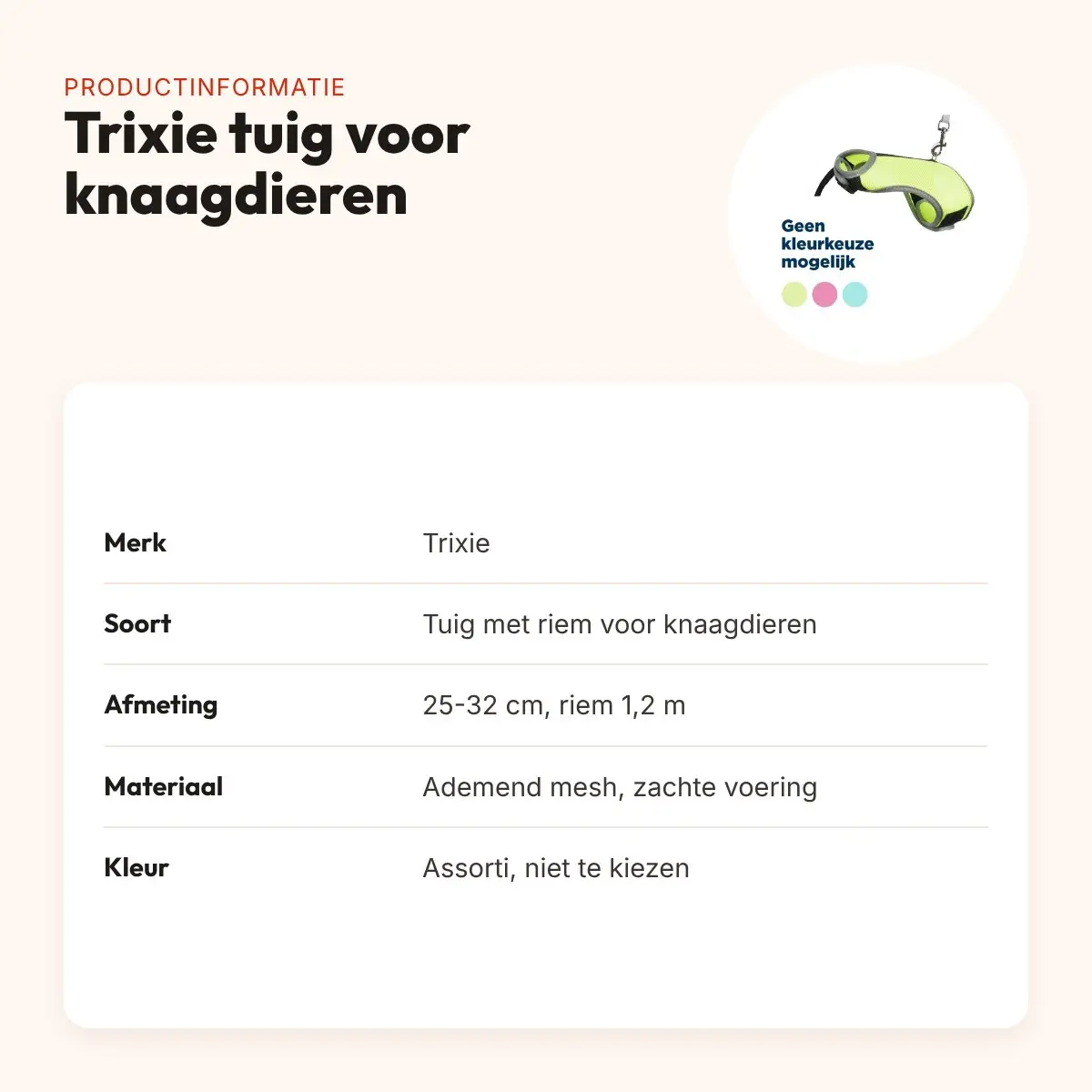 Trixie tuig voor knaagdieren met riem assorti 25-32 cm x 1,2 m – productinformatie