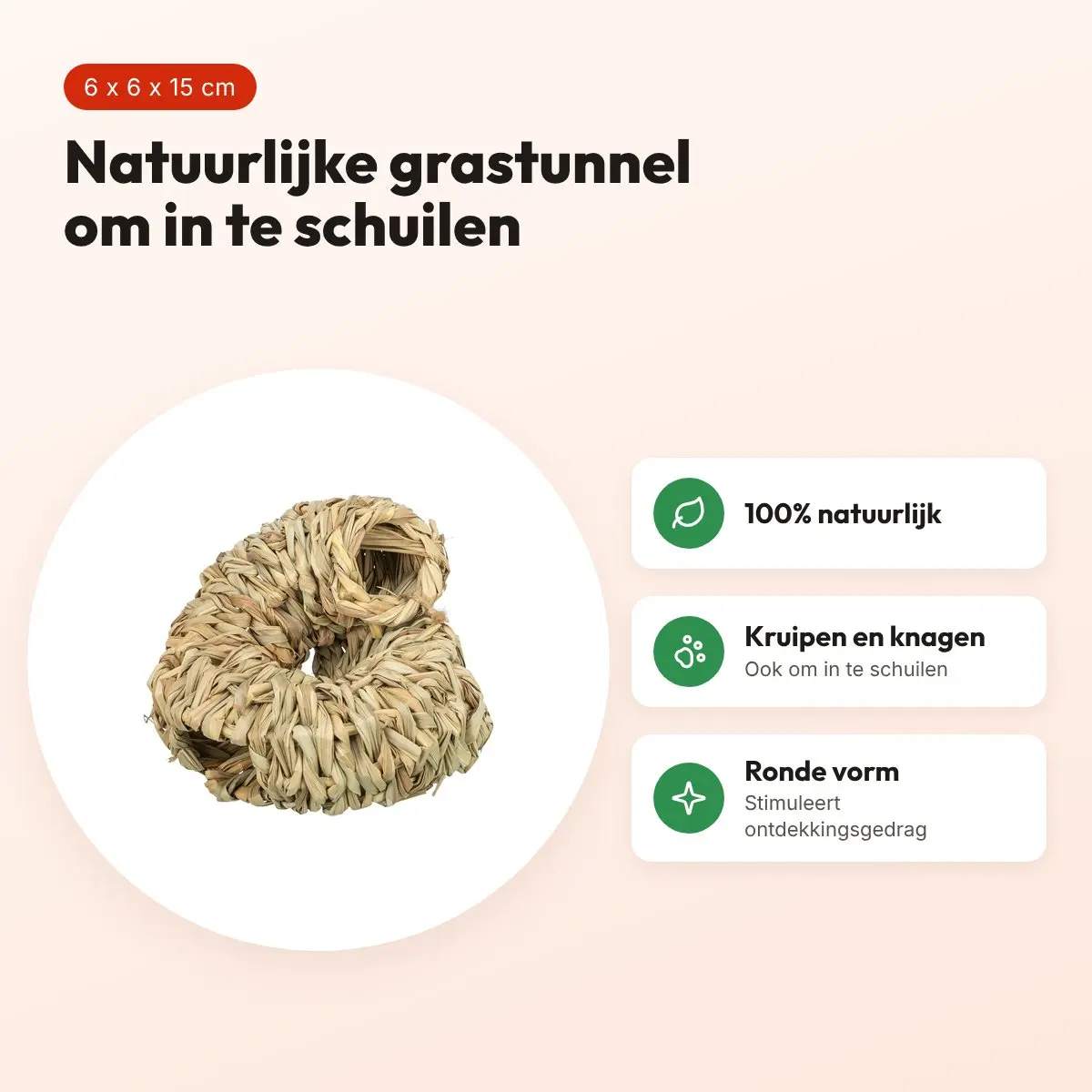 Trixie tunnel gras rond 6 x 6 x 15 cm – voor knaagdieren en konijnen – voordelen