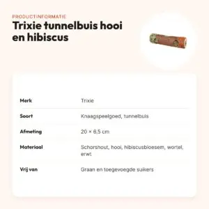 Trixie tunnelbuis met hooi en hibiscus 20 x 6,5 cm – knaagspeelgoed – productinformatie