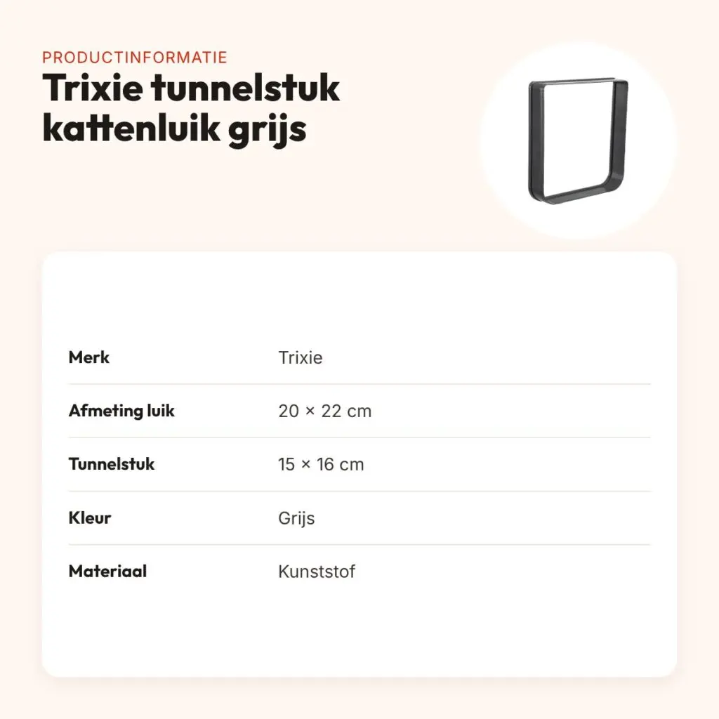Trixie tunnelstuk voor 4-weg kattenluik grijs 20 x 22 cm – productinformatie