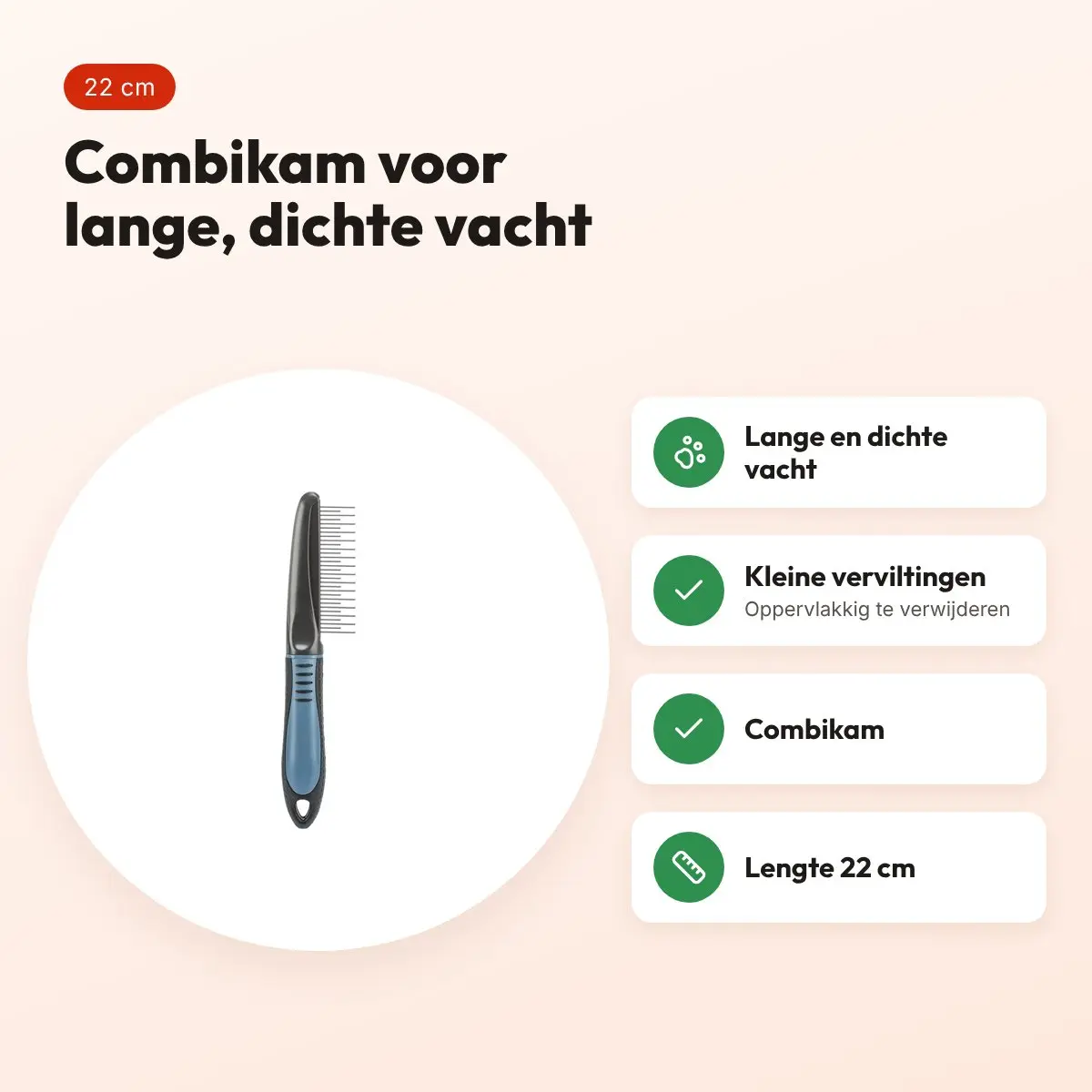 Trixie vachtontklitter combikam 22 cm – voor lange, dichte vacht – voordelen