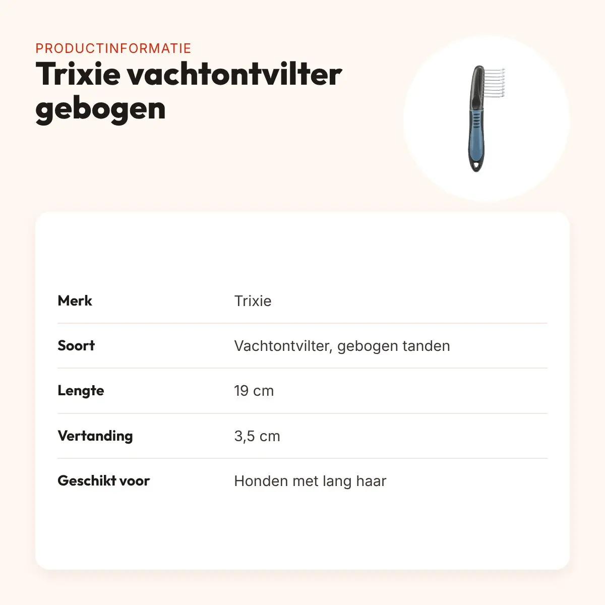Trixie vachtontvilter gebogen tanden 19 cm – voor honden met lang haar – productinformatie