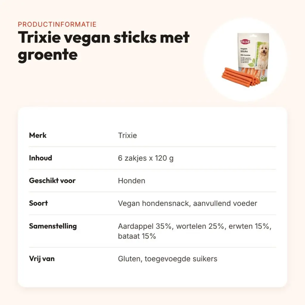 Trixie vegan sticks met groente 120 g – glutenvrije hondensnack – productinformatie