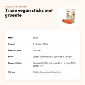 Trixie vegan sticks met groente 120 g – glutenvrije hondensnack – productinformatie