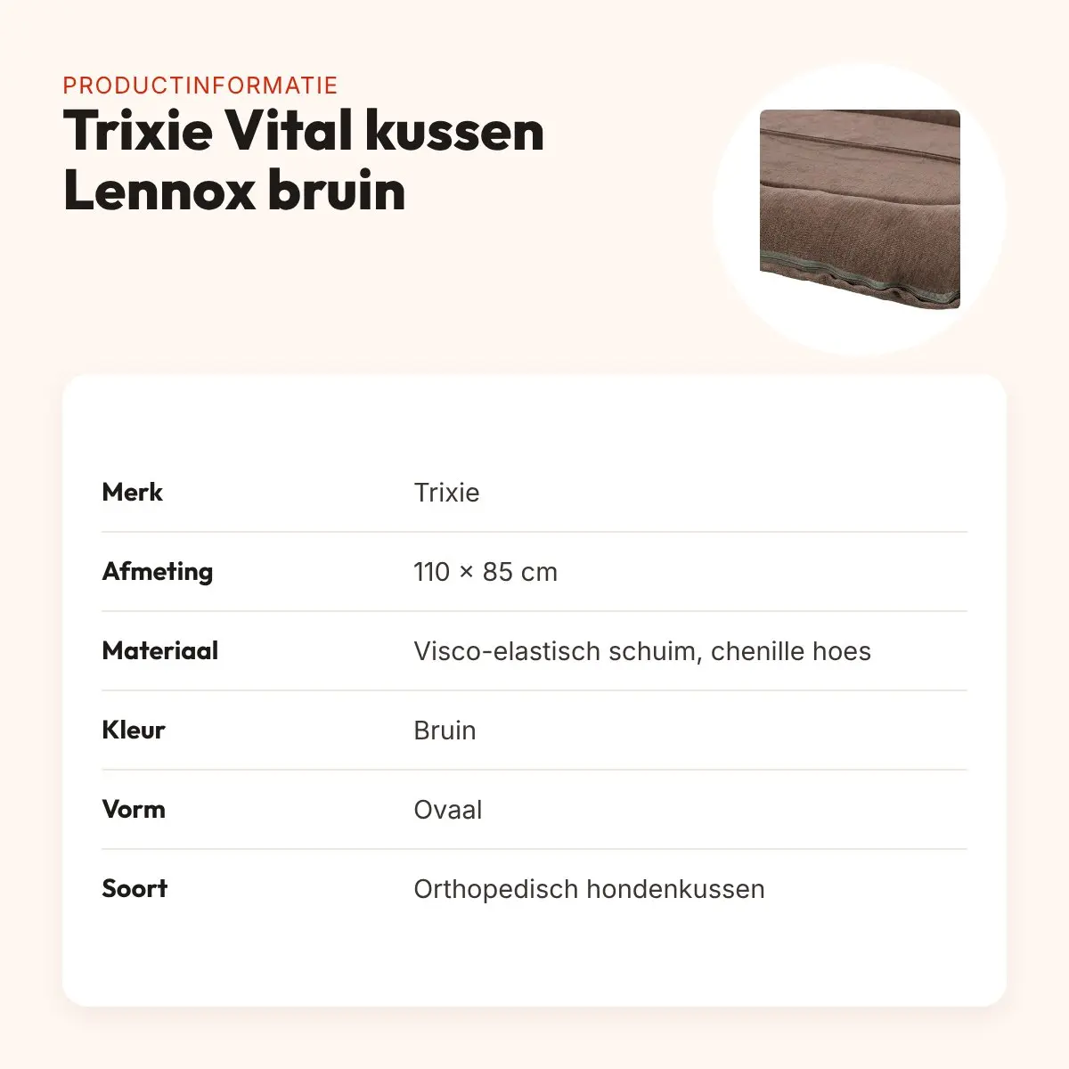 Trixie Vital hondenkussen Lennox ovaal bruin 110 x 85 cm – orthopedisch – productinformatie