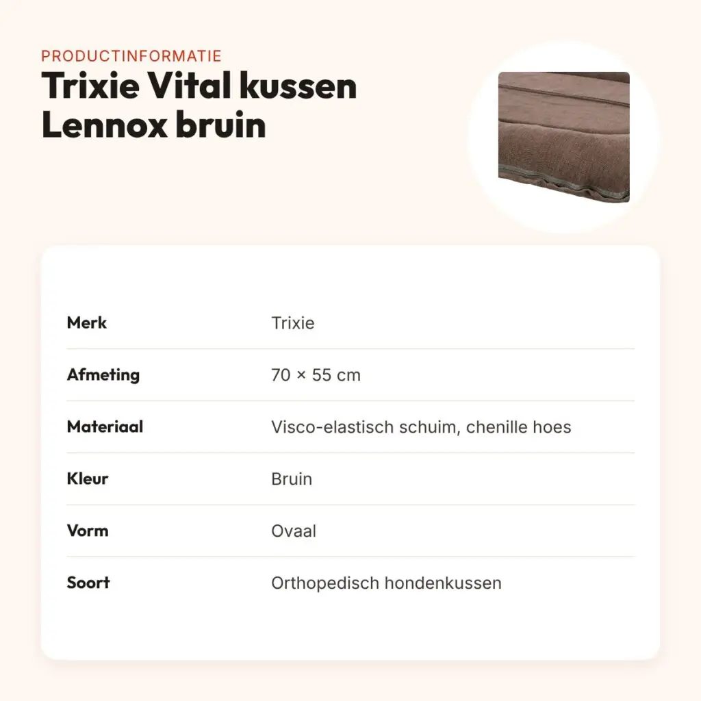 Trixie Vital hondenkussen Lennox ovaal bruin 70 x 55 cm – orthopedisch – productinformatie