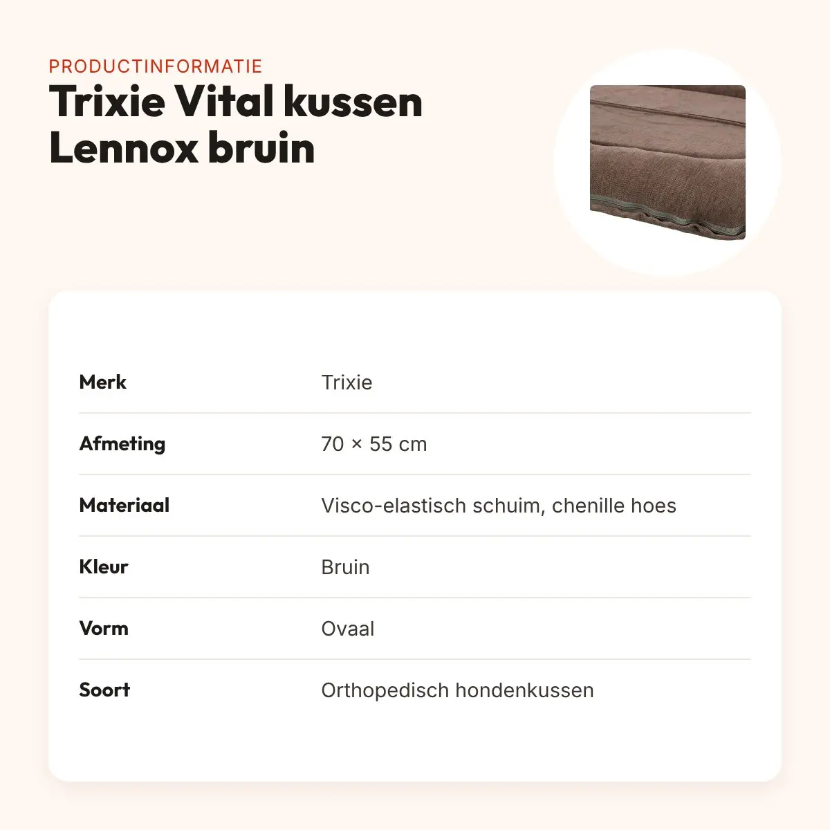 Trixie Vital hondenkussen Lennox ovaal bruin 70 x 55 cm – orthopedisch – productinformatie