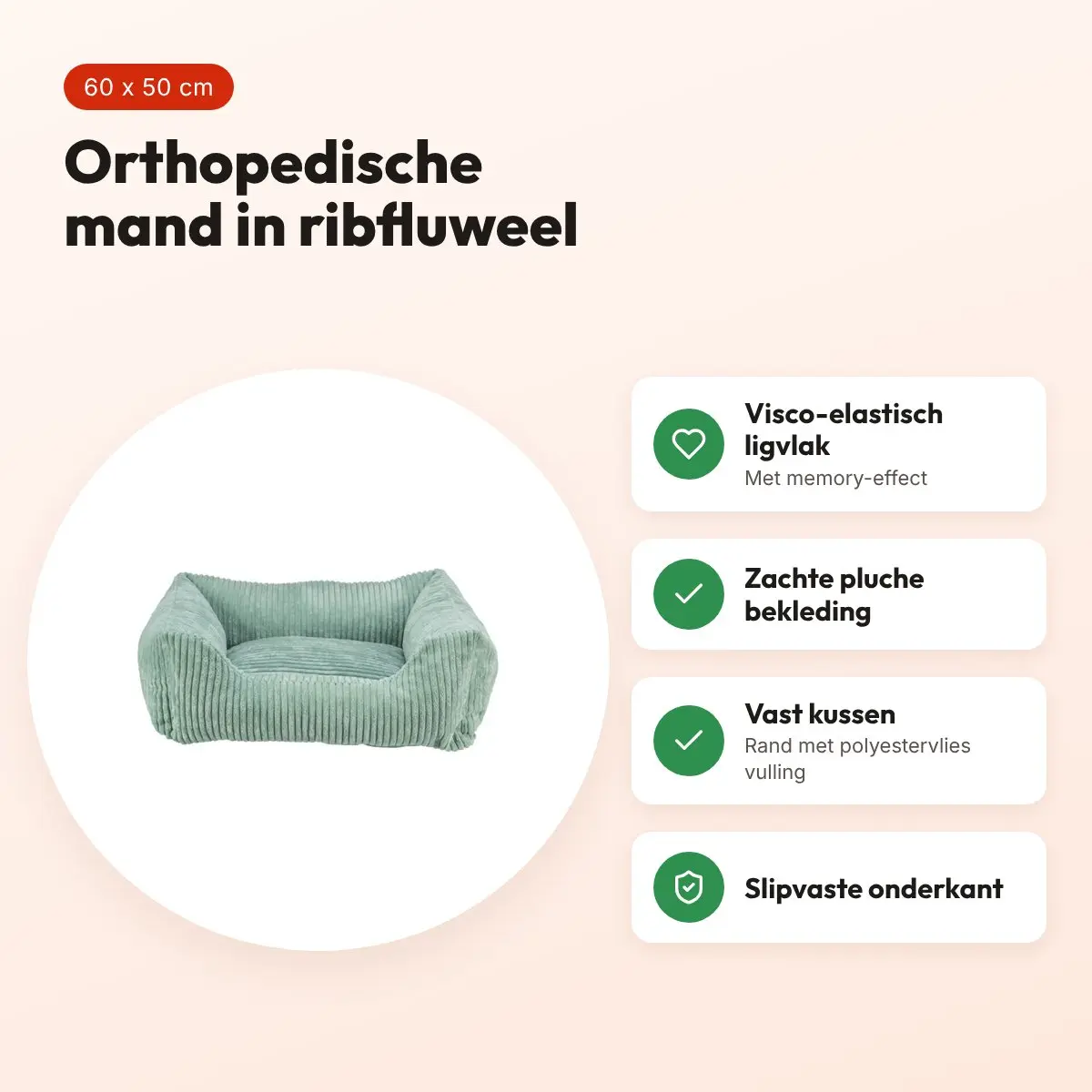 Trixie Vital hondenmand Jonna ribfluweel saliegroen 60 x 50 cm – voordelen