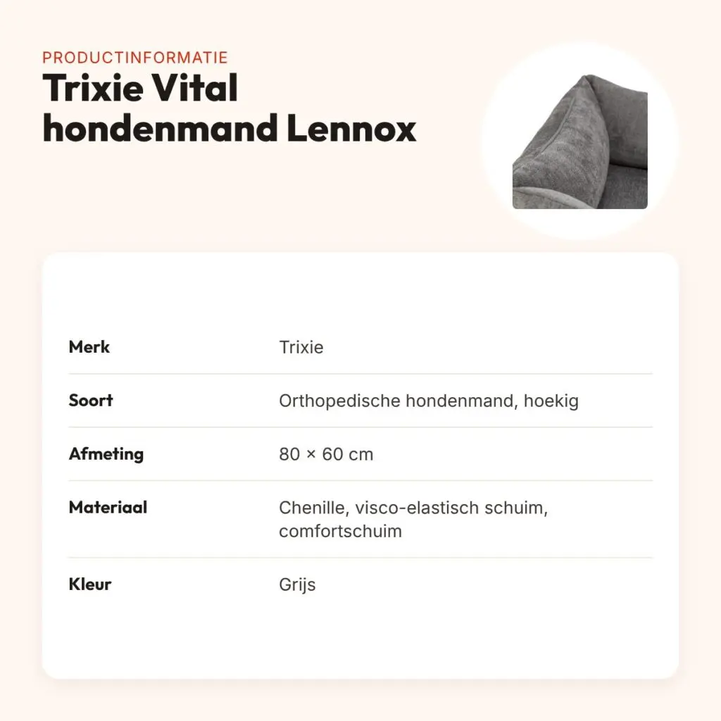Trixie Vital hondenmand Lennox hoekig grijs 80 x 60 cm – orthopedisch – productinformatie