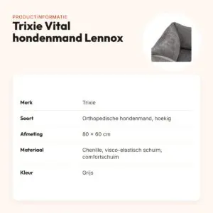 Trixie Vital hondenmand Lennox hoekig grijs 80 x 60 cm – orthopedisch – productinformatie