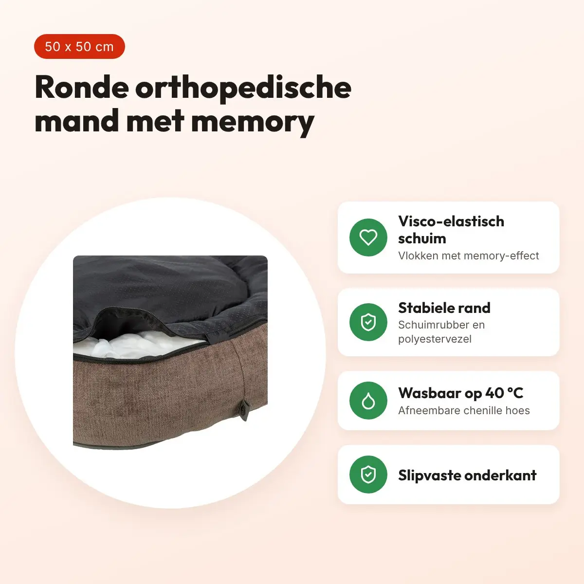 Trixie Vital hondenmand Lennox rond bruin 50 x 50 cm – orthopedisch – voordelen