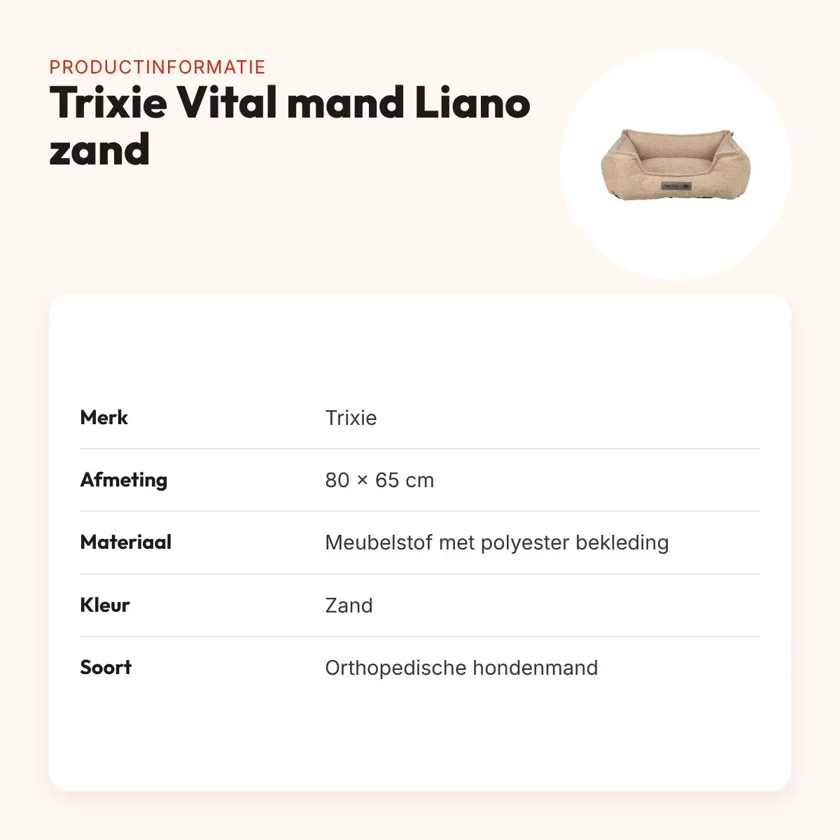 Trixie Vital hondenmand Liano orthopedisch hoekig zand 80 x 65 cm – productinformatie