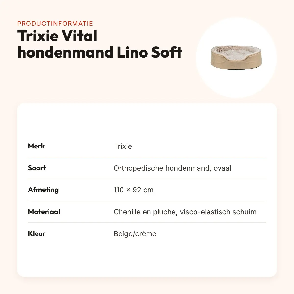 Trixie Vital hondenmand Lino Soft ovaal beige/crème 110 x 92 cm – productinformatie