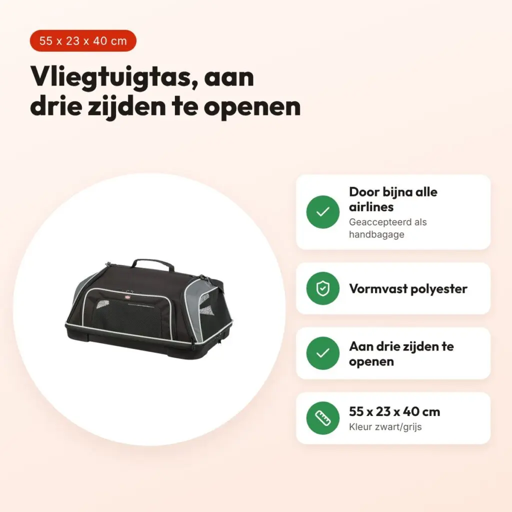 Trixie vliegtuigtas Boarding zwart/grijs 55 x 23 x 40 cm – voor honden – voordelen