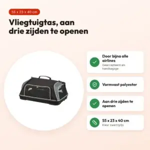 Trixie vliegtuigtas Boarding zwart/grijs 55 x 23 x 40 cm – voor honden – voordelen