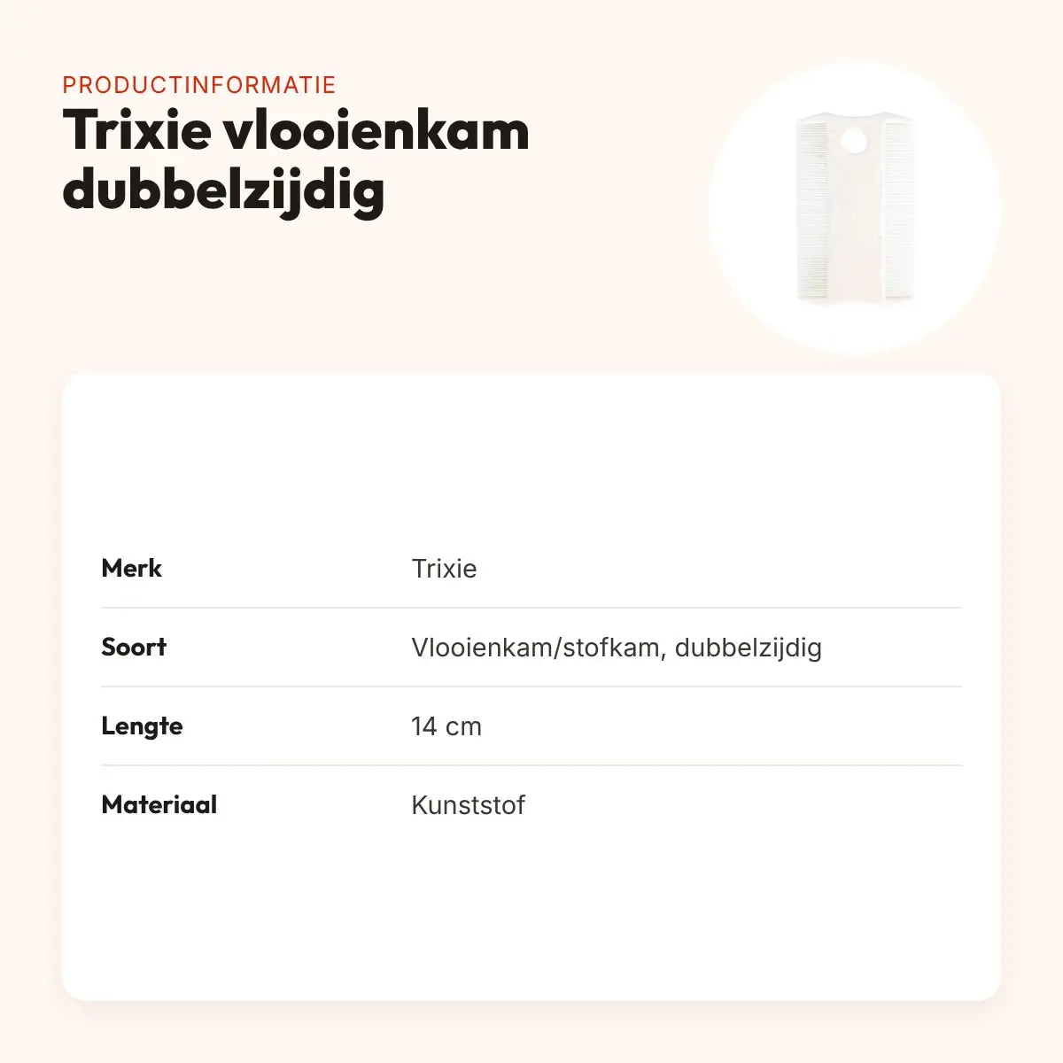 Trixie vlooienkam dubbelzijdig 14 cm – kunststof – productinformatie