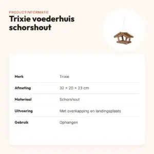 Trixie voederhuis schorshout 32 x 20 x 23 cm – hangend, met overkapping – productinformatie