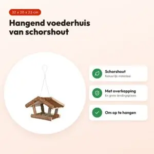 Trixie voederhuis schorshout 32 x 20 x 23 cm – hangend, met overkapping – voordelen