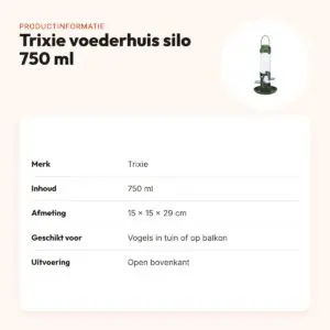 Trixie voederhuis silo 750 ml 15 x 15 x 29 cm – met open bovenkant – productinformatie