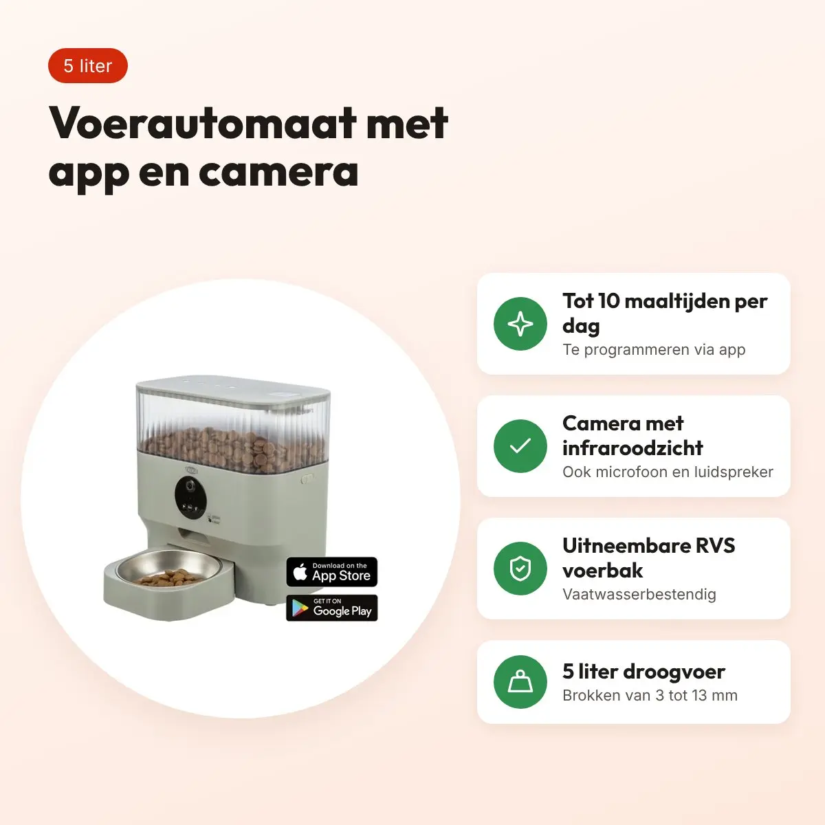 Trixie voerautomaat TX-C Smart lichtgrijs 5 liter – met app en camera – voordelen