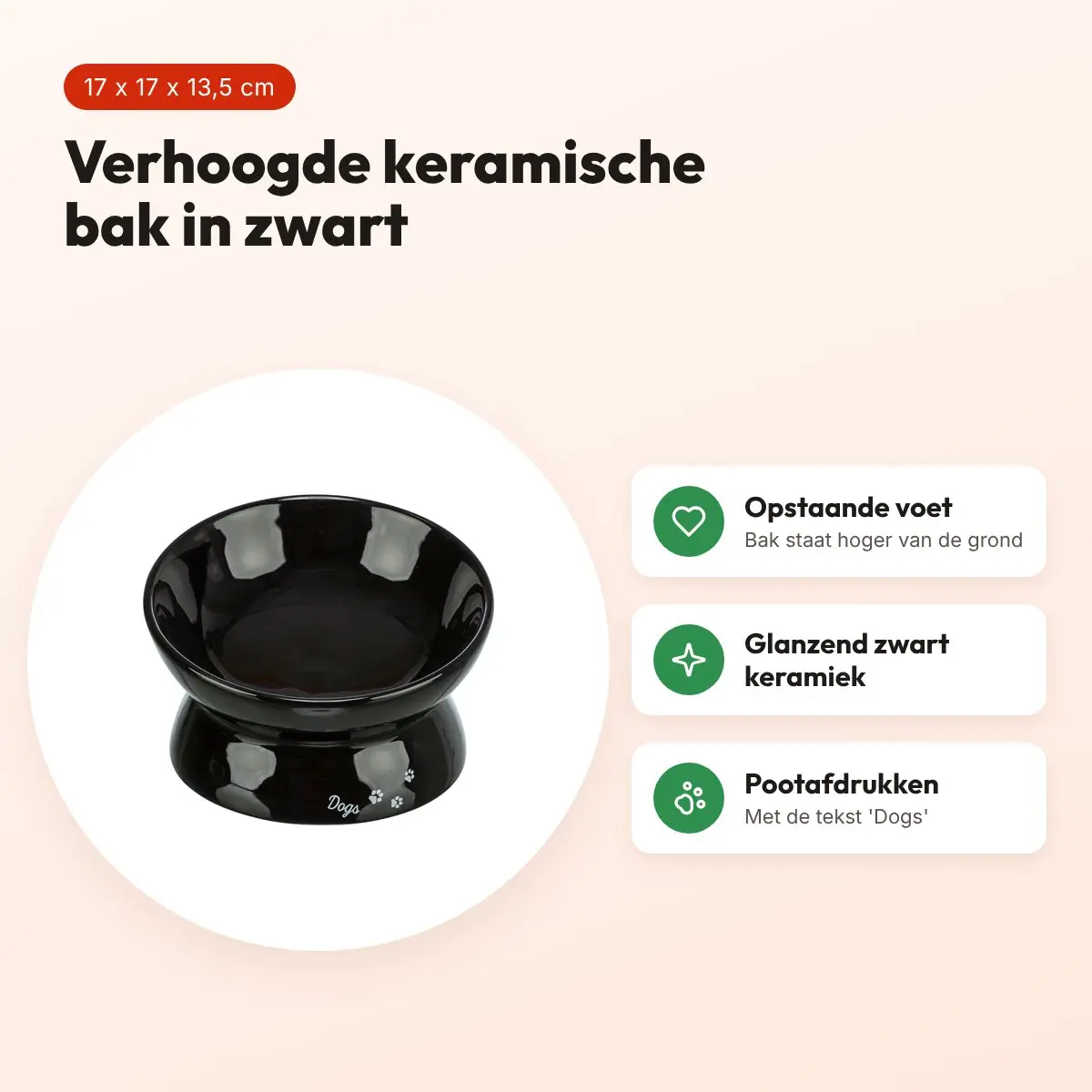 Trixie voerbak/drinkbak Dogs keramiek verhoogd zwart 17 x 17 x 13,5 cm – voordelen