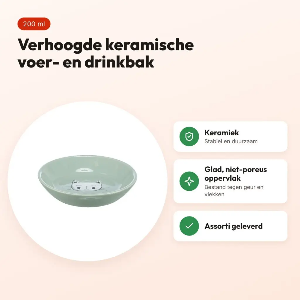 Trixie voerbak/drinkbak kat verhoogd keramiek assorti 200 ml 14 cm – voordelen