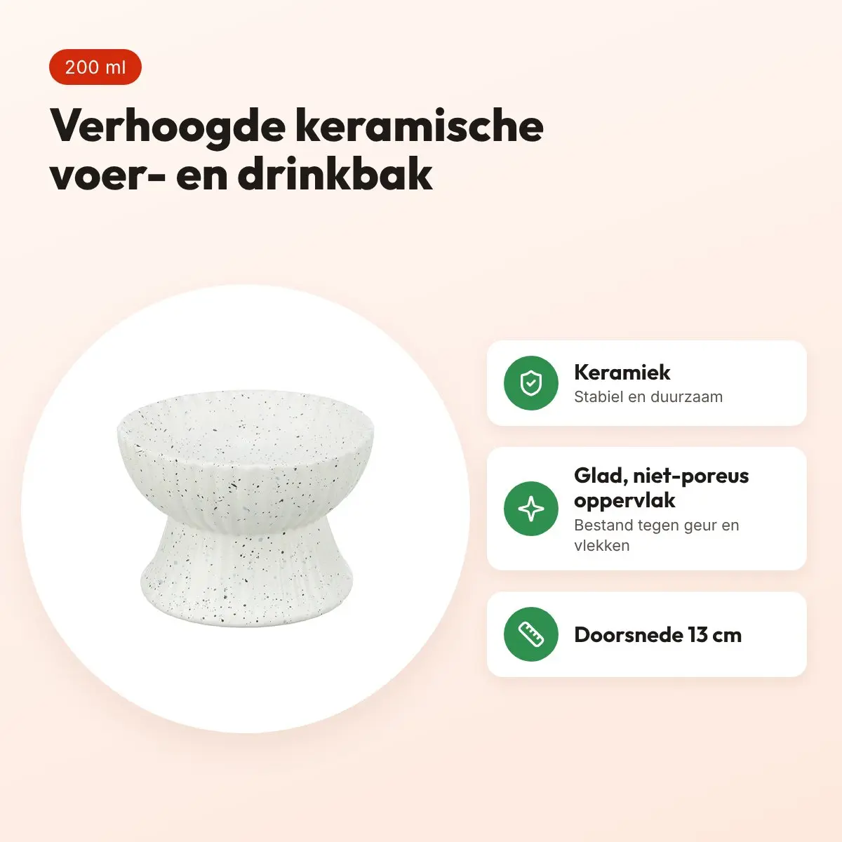 Trixie voerbak/drinkbak kat verhoogd keramiek wit 200 ml 13 cm – voordelen