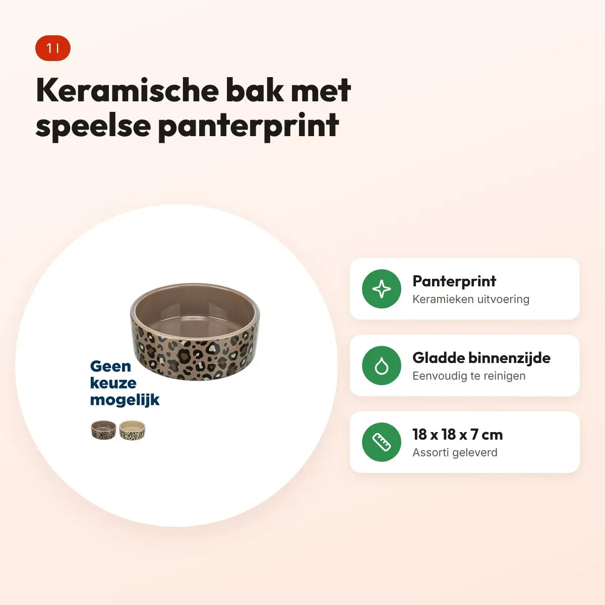 Trixie voerbak/drinkbak Leo keramiek panterprint 1 l 18 x 18 x 7 cm – voordelen