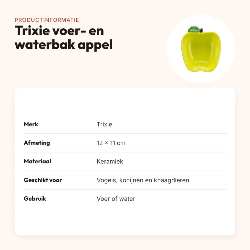 Trixie voerbak en waterbak appel keramiek 12 x 11 cm – productinformatie