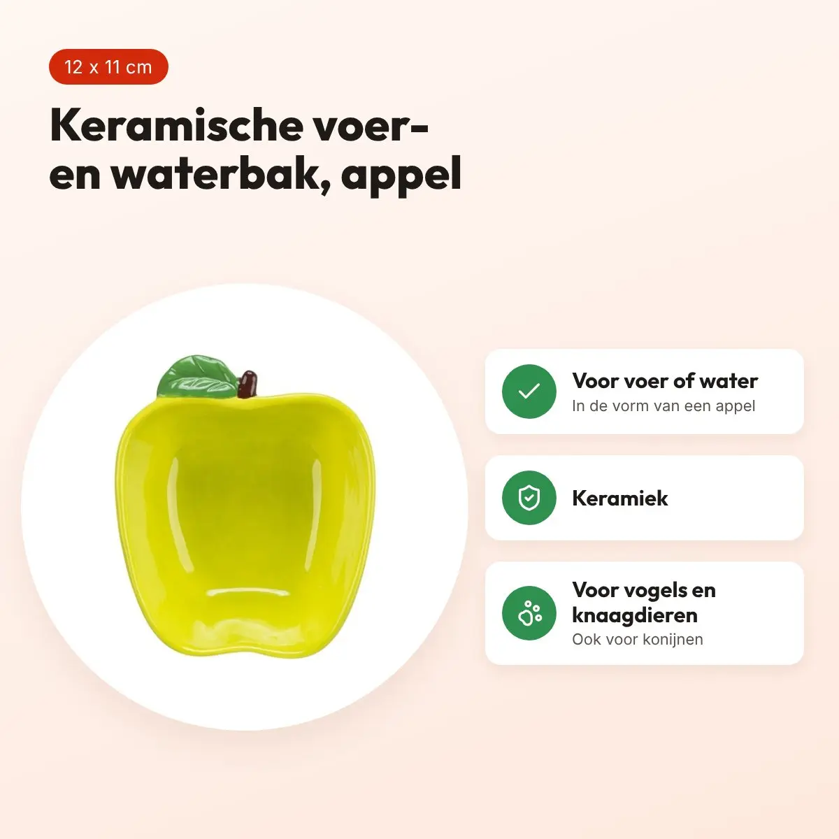 Trixie voerbak en waterbak appel keramiek 12 x 11 cm – voordelen