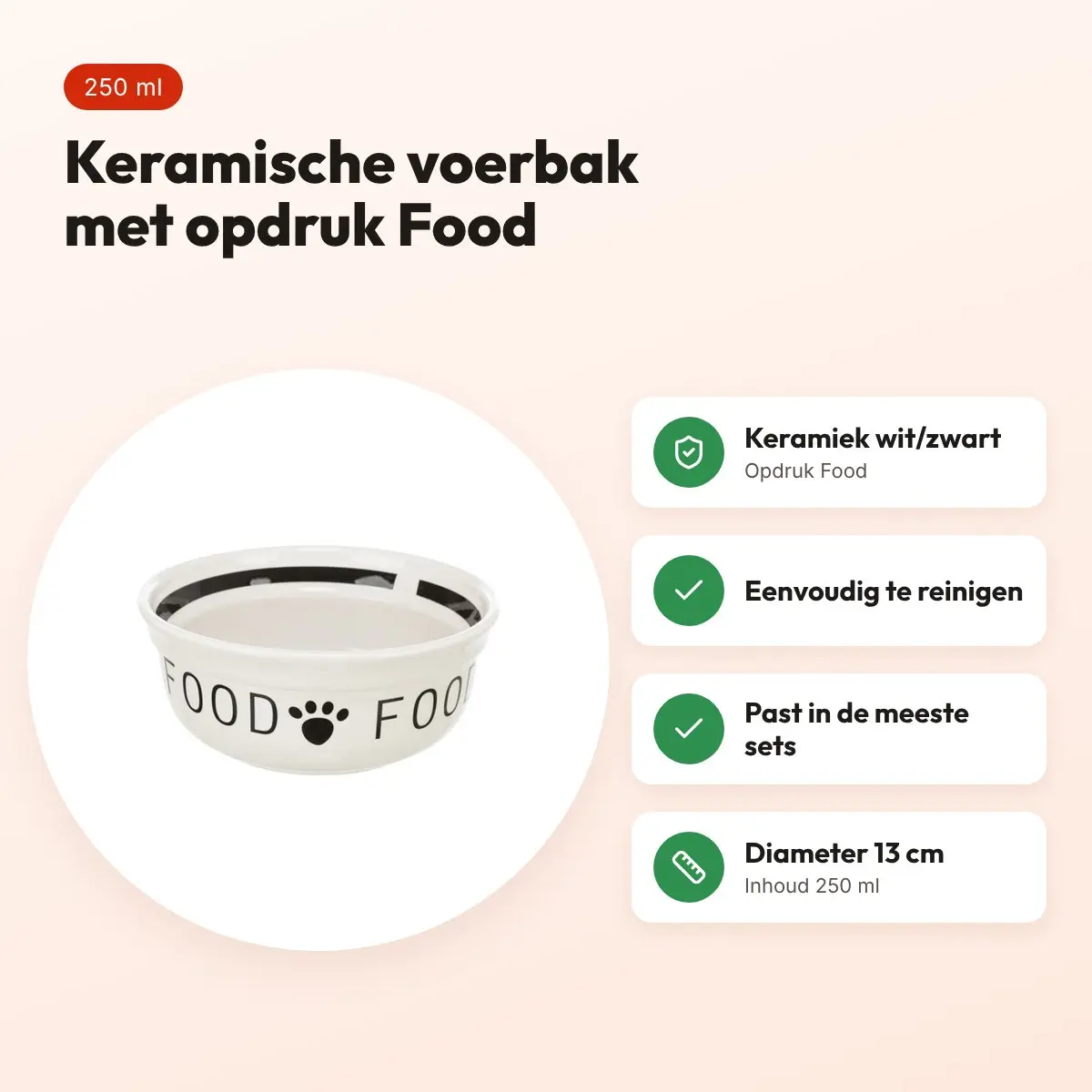 Trixie voerbak Food keramiek wit/zwart 250 ml 13 cm – voor honden – voordelen