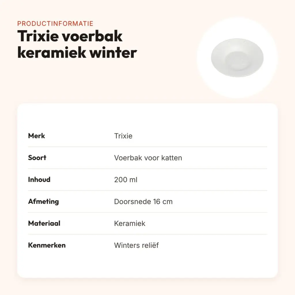 Trixie voerbak kat keramiek 16 cm 200 ml – winters reliëf – productinformatie