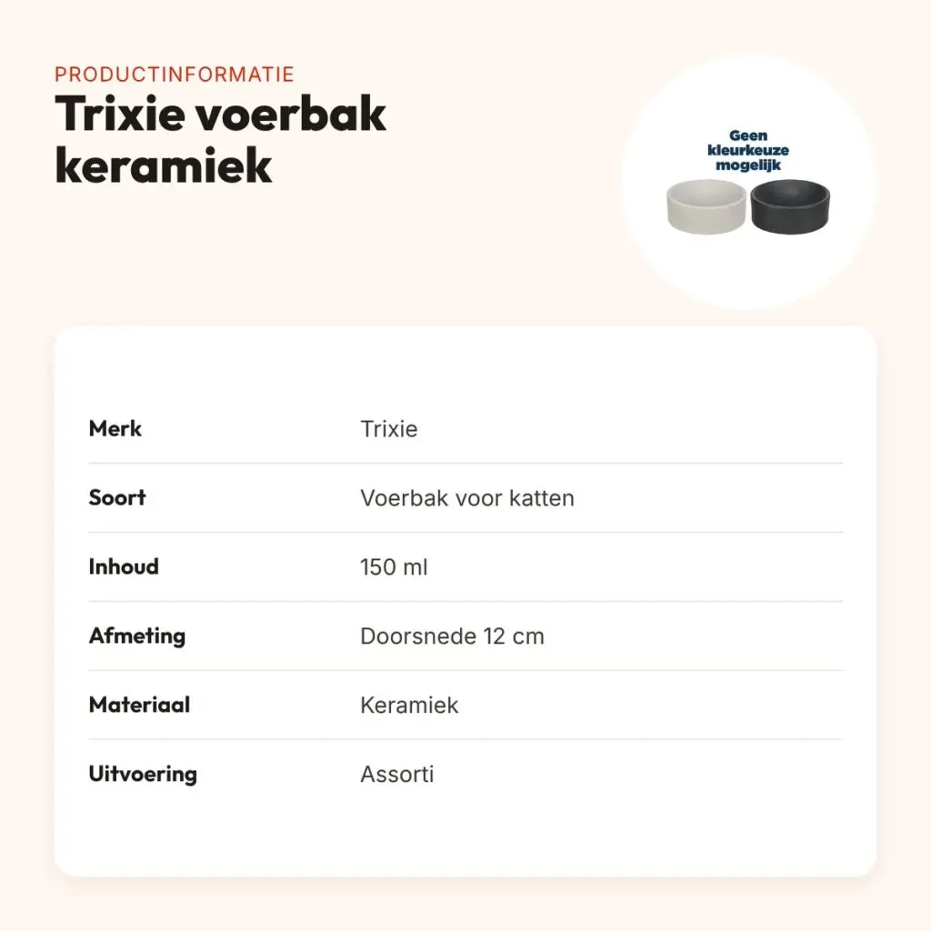 Trixie voerbak kat keramiek assorti 12 cm 150 ml – productinformatie