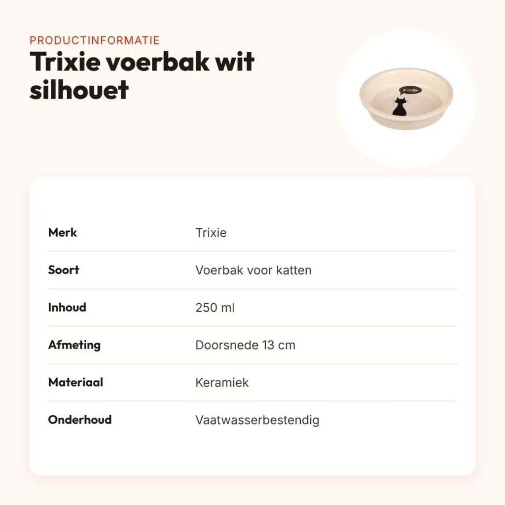 Trixie voerbak kat keramiek wit silhouet 13 cm 250 ml – vaatwasserbestendig – productinformatie