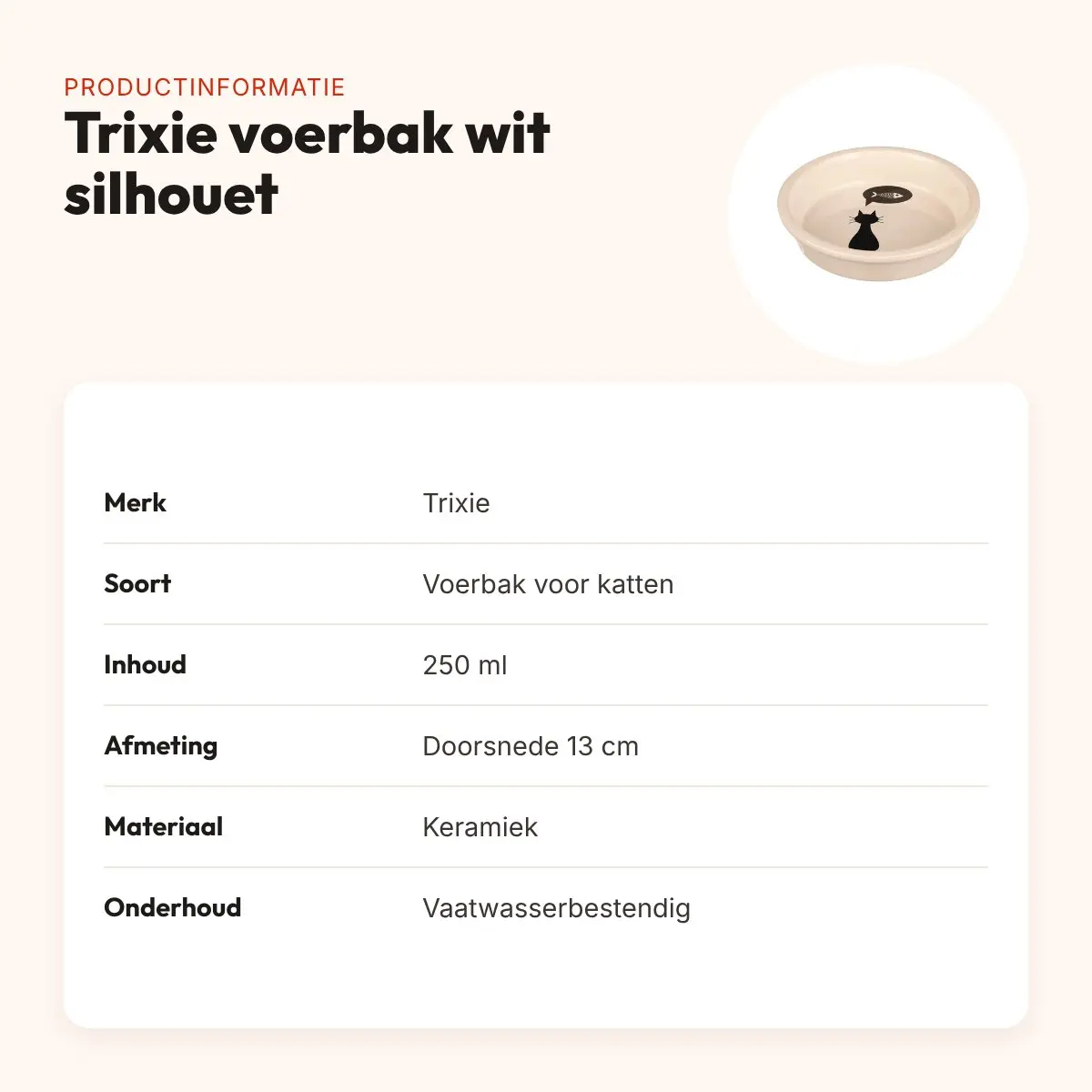Trixie voerbak kat keramiek wit silhouet 13 cm 250 ml – vaatwasserbestendig – productinformatie