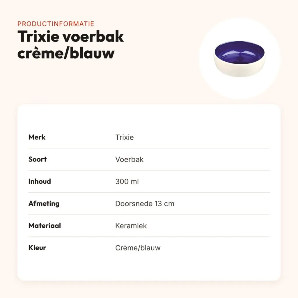 Trixie voerbak keramiek crème/blauw 13 cm 300 ml – hond of kat – productinformatie