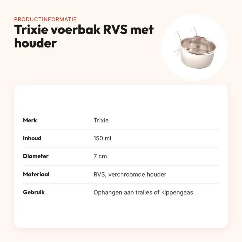 Trixie voerbak RVS 150 ml 7 cm – met houder om op te hangen – productinformatie