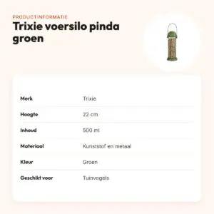 Trixie voersilo pinda groen 22 cm – kunststof en metaal, 500 ml – productinformatie