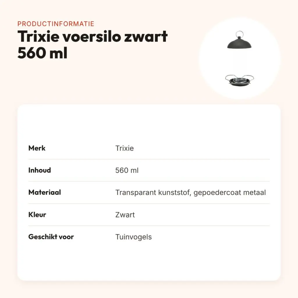 Trixie voersilo zwart 560 ml – transparant, met afneembaar dak – productinformatie