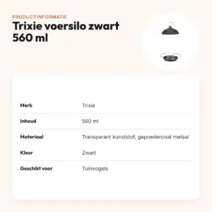 Trixie voersilo zwart 560 ml – transparant, met afneembaar dak – productinformatie