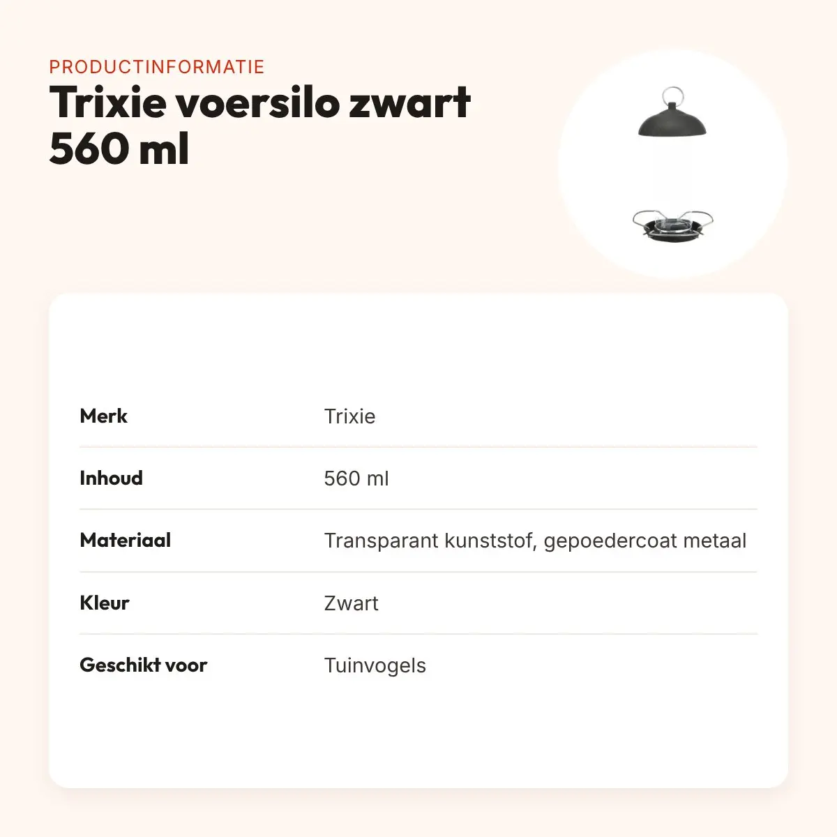 Trixie voersilo zwart 560 ml – transparant, met afneembaar dak – productinformatie