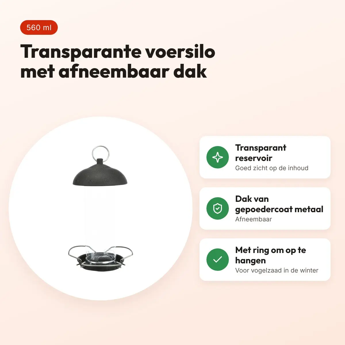 Trixie voersilo zwart 560 ml – transparant, met afneembaar dak – voordelen