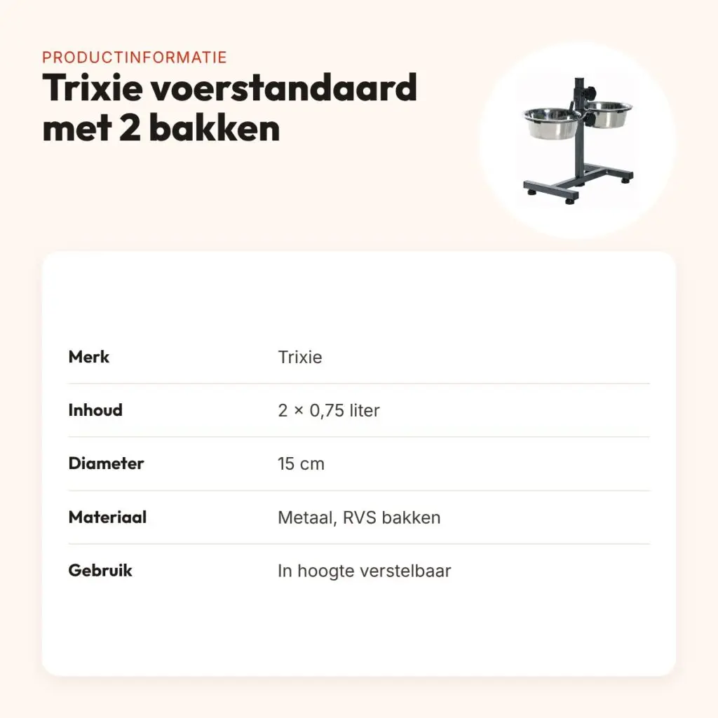 Trixie voerstandaard 0,75 liter 15 cm – verstelbaar, met 2 RVS bakken – productinformatie