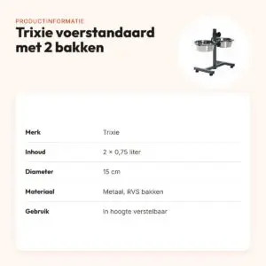 Trixie voerstandaard 0,75 liter 15 cm – verstelbaar, met 2 RVS bakken – productinformatie