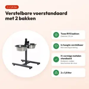 Trixie voerstandaard 1,8 liter 20 cm – verstelbaar, met 2 RVS bakken – voordelen